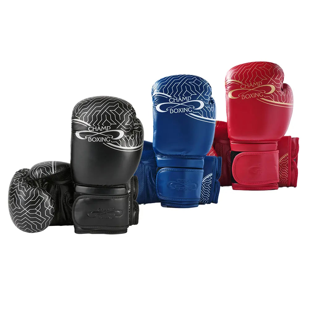 Gants de Boxe d'entrainement CHAMPBOXING - Noir/Rouge/Bleu
